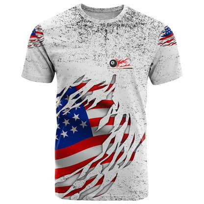 Custom American Flag Billiards T-Shirt with Ripped Design Pool Ball Graphic Graphic Tee
