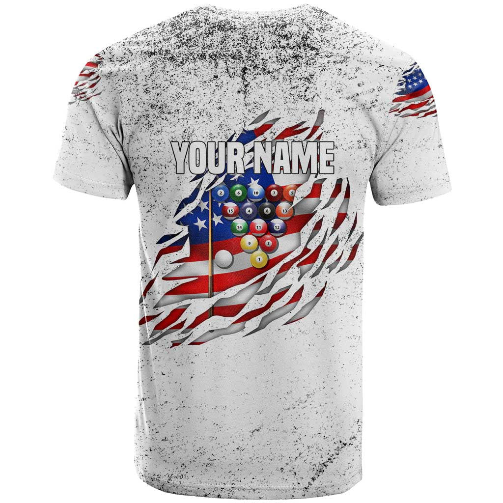 Custom American Flag Billiards T-Shirt with Ripped Design Pool Ball Graphic Graphic Tee