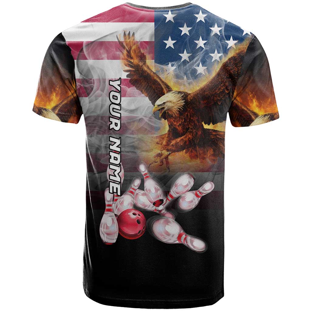 Custom Patriotic Eagle Bowling T-Shirt with American Flag Strike Design Graphic Tee