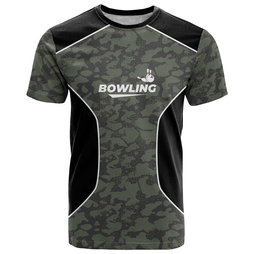Custom Camouflage Bowling T-Shirt with Red Strike Ball Graphic Graphic Tee