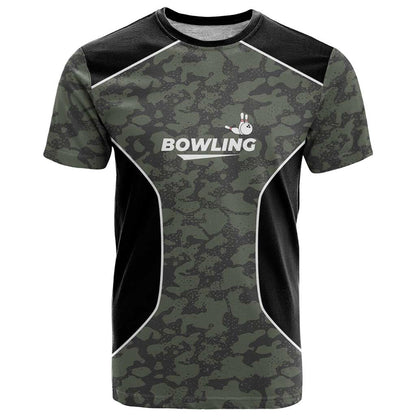 Custom Camouflage Bowling T-Shirt with Red Strike Ball Graphic Graphic Tee