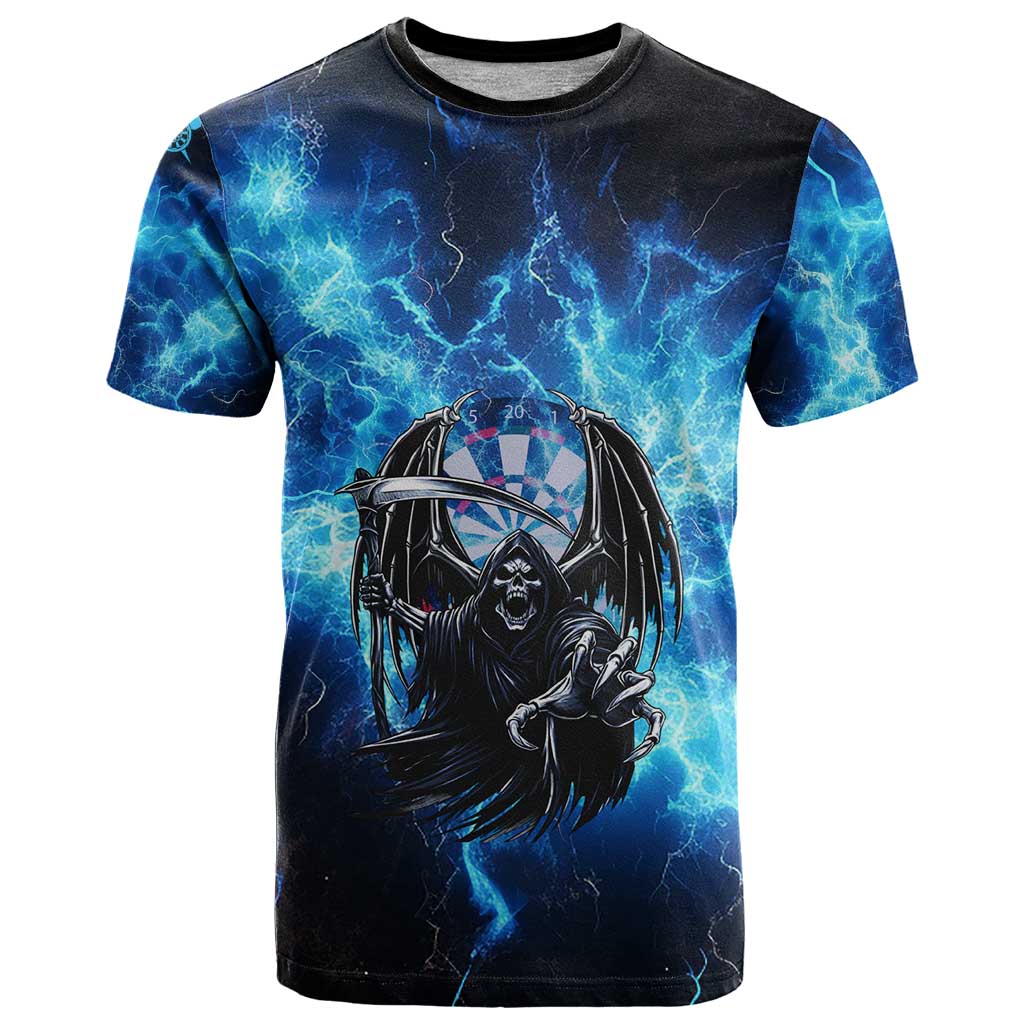 Custom Grim Reaper Bowling T-Shirt with Blue Lightning Background Graphic Tee
