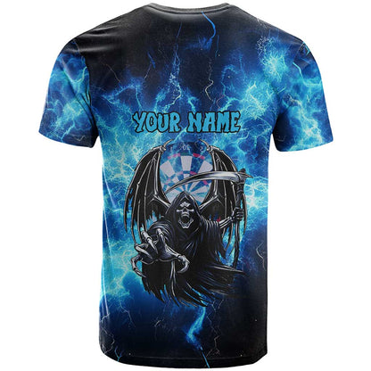 Custom Grim Reaper Bowling T-Shirt with Blue Lightning Background Graphic Tee