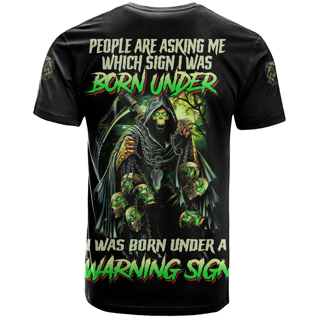 Warning Sign Skull Reaper T-Shirt Graphic Tee
