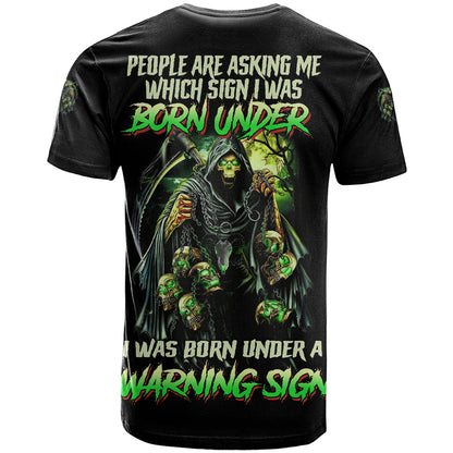 Warning Sign Skull Reaper T-Shirt Graphic Tee