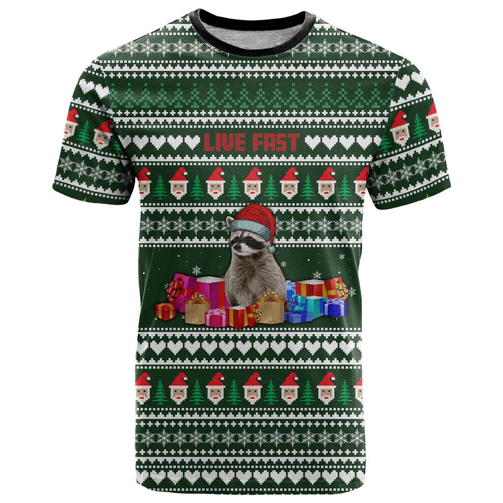 Sloth Christmas T-Shirt with Santa Hat, Presents, and Festive Pattern Graphic Tee