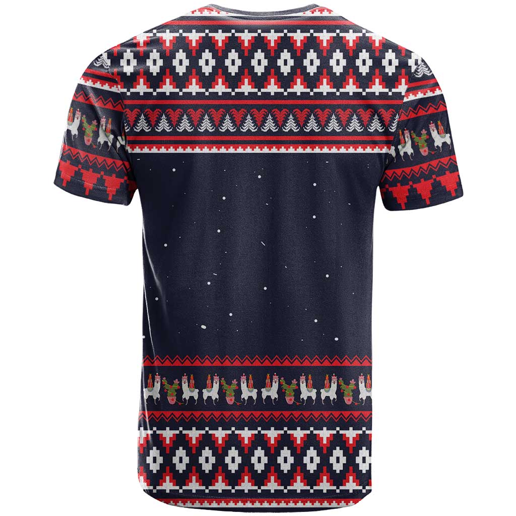 Llama and Snowman T-Shirt with Gifts and Nordic Pattern Graphic Tee