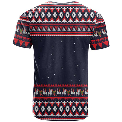 Llama and Snowman T-Shirt with Gifts and Nordic Pattern Graphic Tee