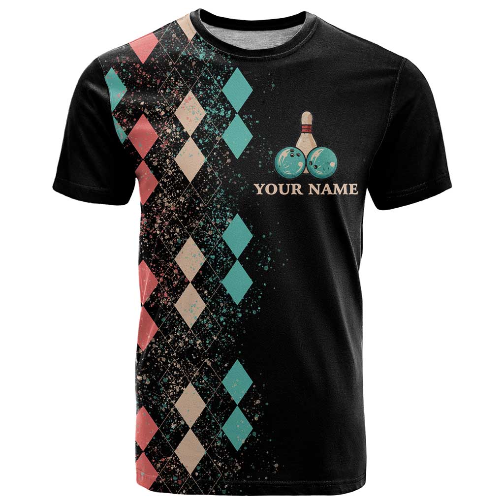 Custom Bowling Balls T-Shirt with Does This Shirt Make My Balls Look Big Quote and Retro Argyle Pattern Graphic Tee