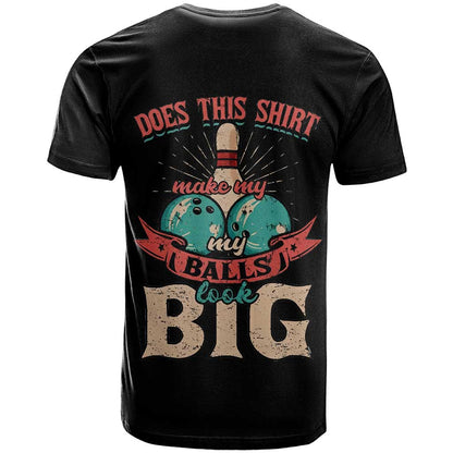 Custom Bowling Balls T-Shirt with Does This Shirt Make My Balls Look Big Quote and Retro Argyle Pattern Graphic Tee