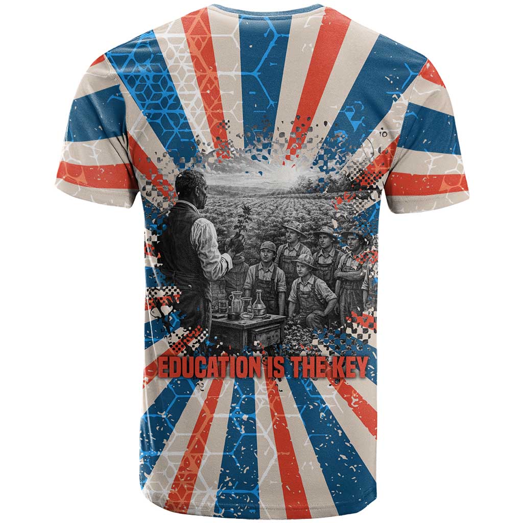 George Washington Carver T-Shirt with Science Teaching Scene, Education Is the Key Quote Graphic Tee