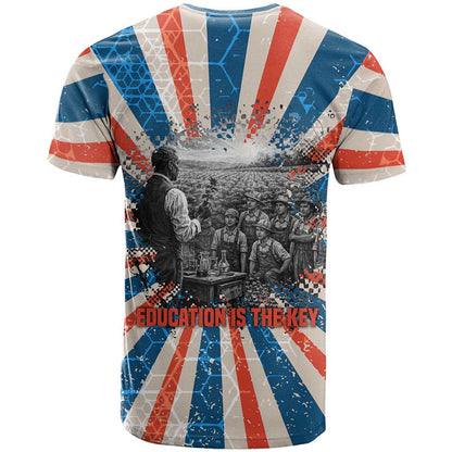George Washington Carver T-Shirt with Science Teaching Scene, Education Is the Key Quote Graphic Tee