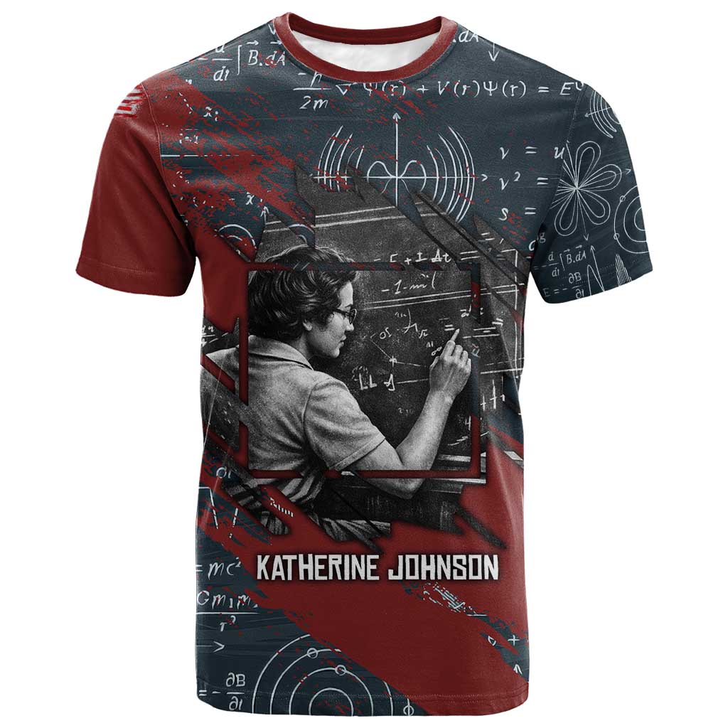 Katherine Johnson T-Shirt with Chalkboard Math Scene, Verify the Numbers Quote and Space Orbit Graphic Tee