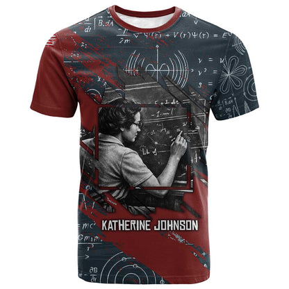 Katherine Johnson T-Shirt with Chalkboard Math Scene, Verify the Numbers Quote and Space Orbit Graphic Tee
