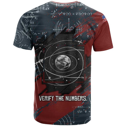 Katherine Johnson T-Shirt with Chalkboard Math Scene, Verify the Numbers Quote and Space Orbit Graphic Tee