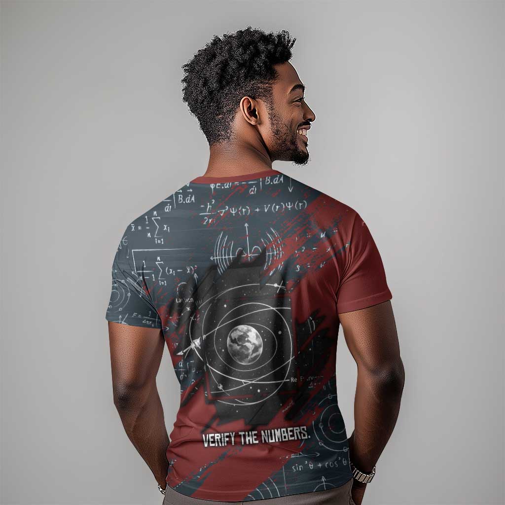 Katherine Johnson T-Shirt with Chalkboard Math Scene, Verify the Numbers Quote and Space Orbit Graphic Tee