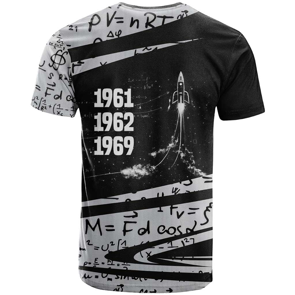 Katherine Johnson T-Shirt with Orbital Space Portrait, Historic NASA Launch Dates and Physics Graphic Tee