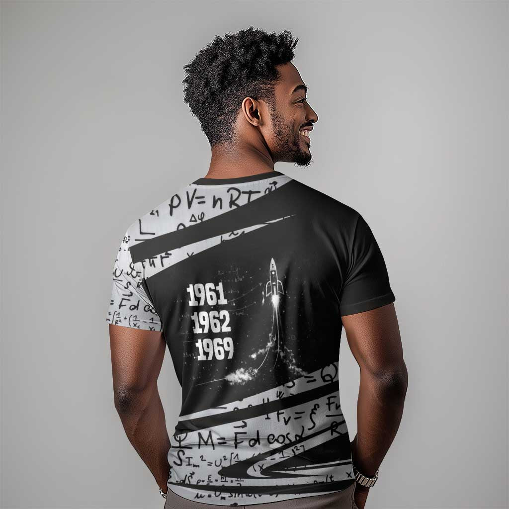 Katherine Johnson T-Shirt with Orbital Space Portrait, Historic NASA Launch Dates and Physics Graphic Tee