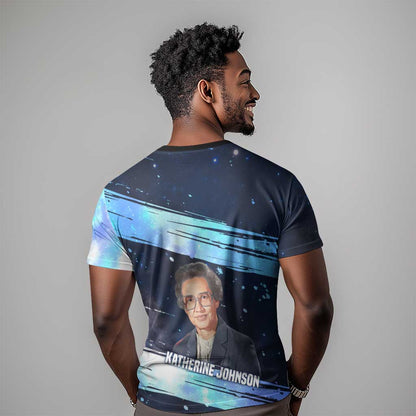 Katherine Johnson T-Shirt with Galaxy Background, Hidden No More Quote and Rocket Brain Equation Graphic Tee