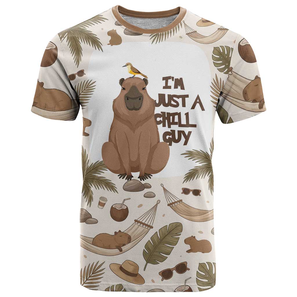Chill Capybara Vibes T-Shirt with Hammock and Coconut Tropical Relaxed Style Graphic Tee