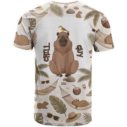 Chill Capybara Vibes T-Shirt with Hammock and Coconut Tropical Relaxed Style Graphic Tee