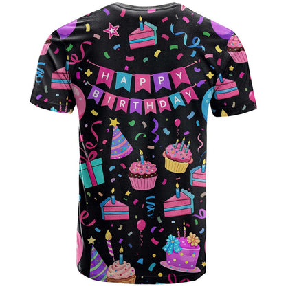 7th Birthday Girl T-Shirt with Cake Balloons Confetti and I Was 6 Now I'm 7 Graphic Tee