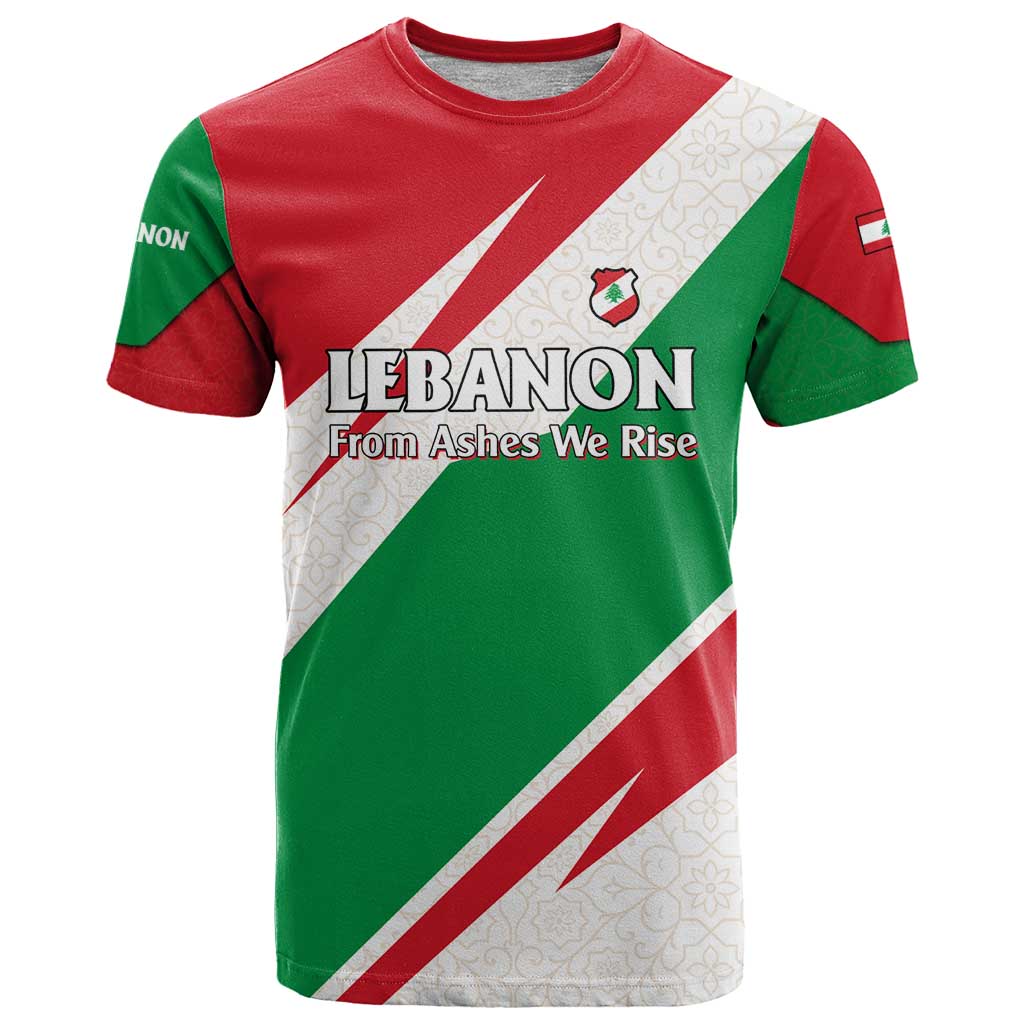 Lebanon Phoenix T-Shirt with Cedar Flag Colors and Inspirational Quote Graphic Tee