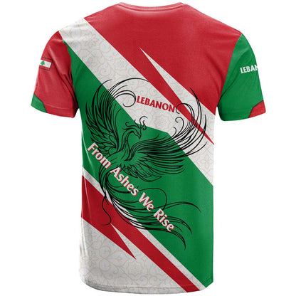 Lebanon Phoenix T-Shirt with Cedar Flag Colors and Inspirational Quote Graphic Tee