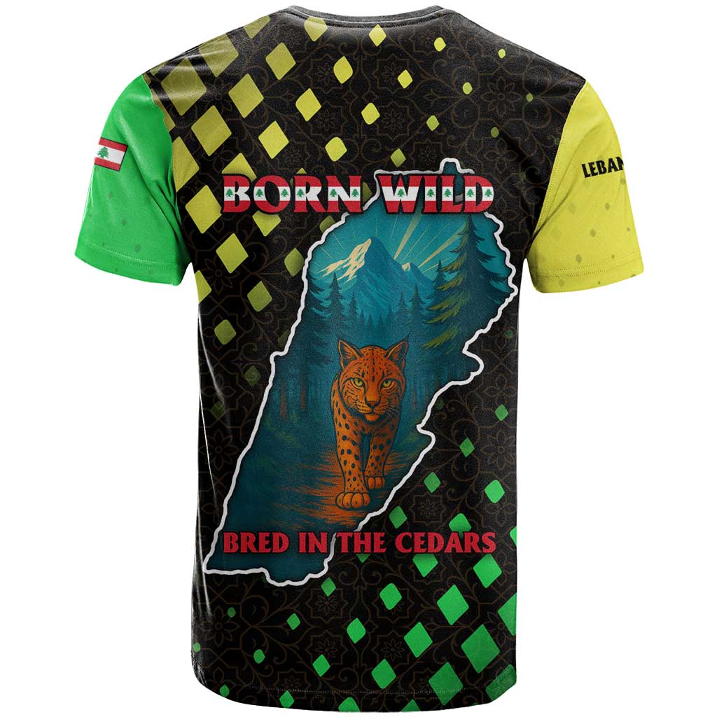 Lebanon Wild Cedar Forest T-Shirt with Leopard and National Map Design Graphic Tee