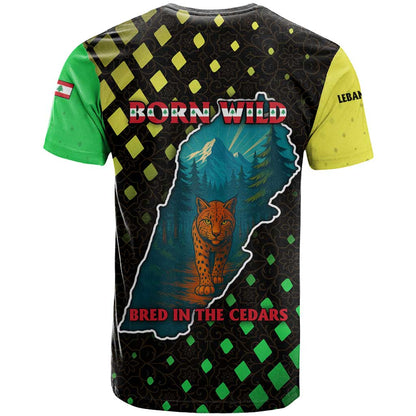 Lebanon Wild Cedar Forest T-Shirt with Leopard and National Map Design Graphic Tee
