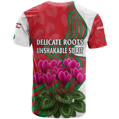 Lebanon Cyclamen Flower T-Shirt with Patriotic Colors and Inspirational Quote Graphic Tee