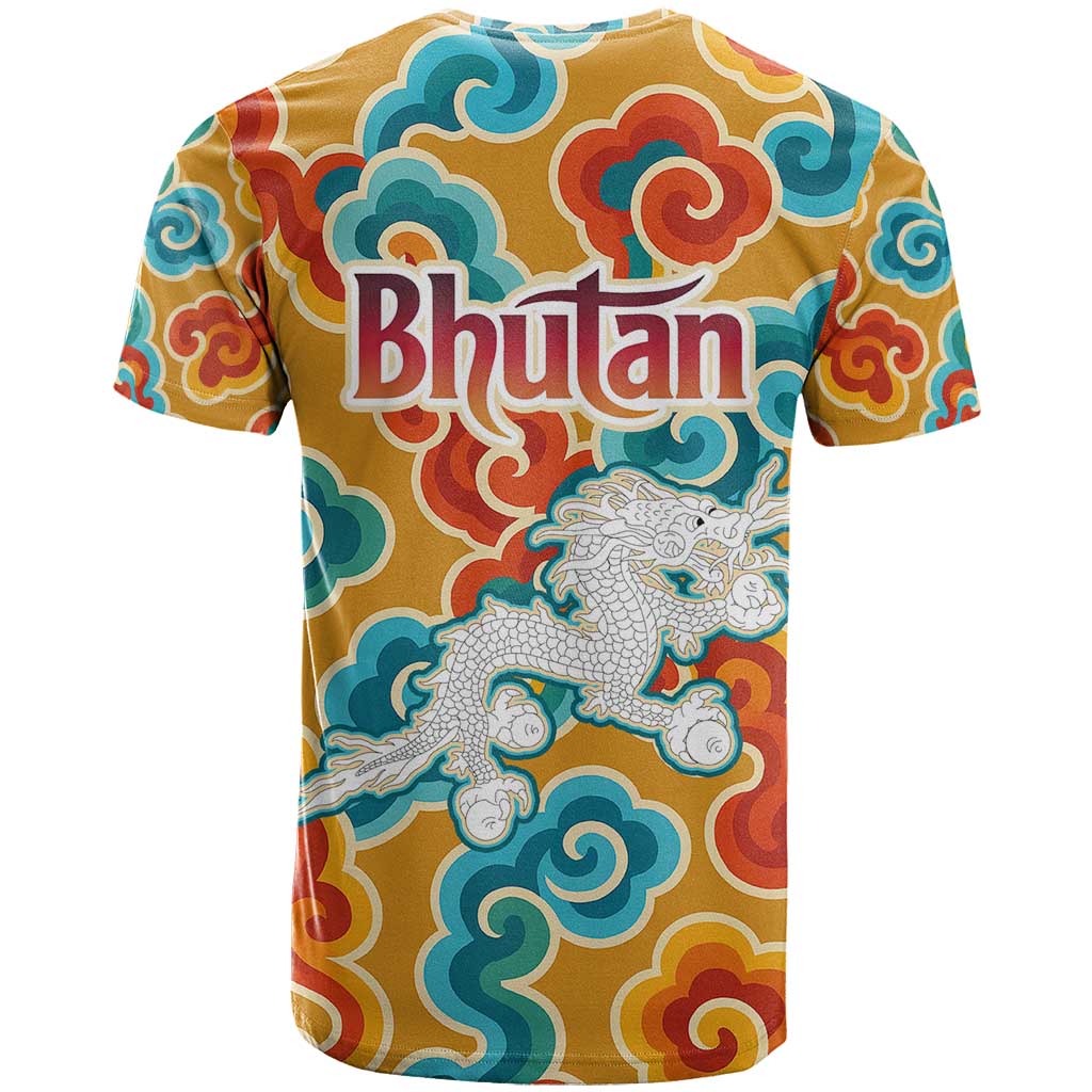 Bhutan Dragon T-Shirt with Traditional Cloud Motif in Vibrant Himalayan Colors Graphic Tee