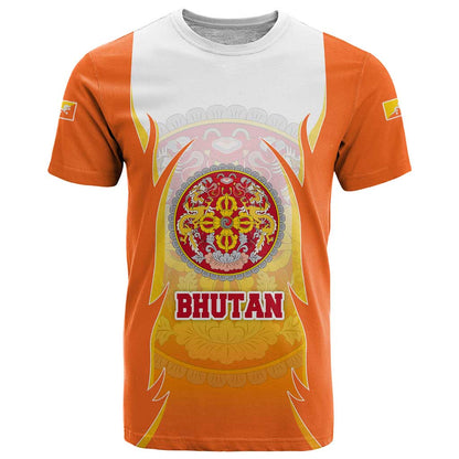 Bhutan Mandala Emblem T-Shirt with Monastic Orange and Spiritual Harmony Graphic Tee