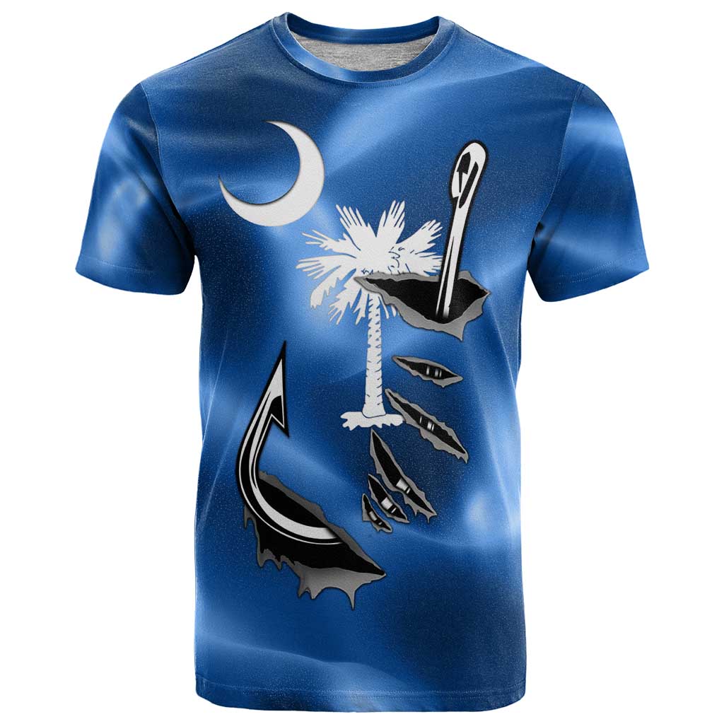 Fishing Custom South Carolina Flag T-Shirt Fish Hook Graphic in Blue Gradient Design Graphic Tee