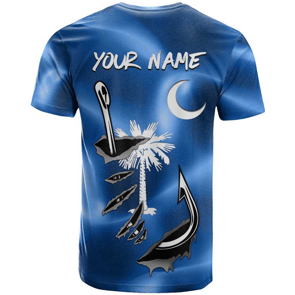 Fishing Custom South Carolina Flag T-Shirt Fish Hook Graphic in Blue Gradient Design Graphic Tee