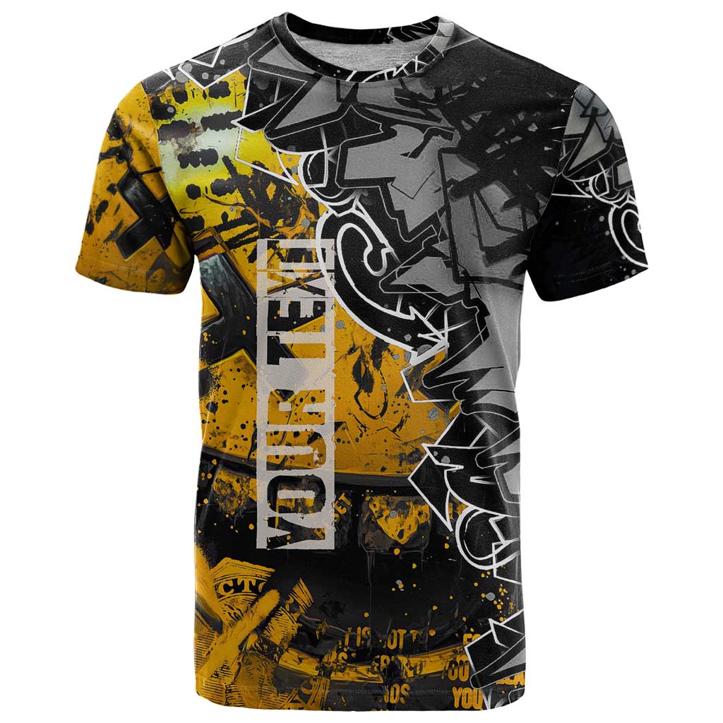 Hip Hop Street Style T-Shirt Yellow and Black Graffiti and Urban Skull Character Design Graphic Tee