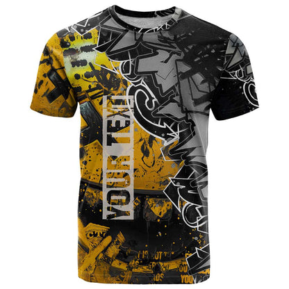 Hip Hop Street Style T-Shirt Yellow and Black Graffiti and Urban Skull Character Design Graphic Tee