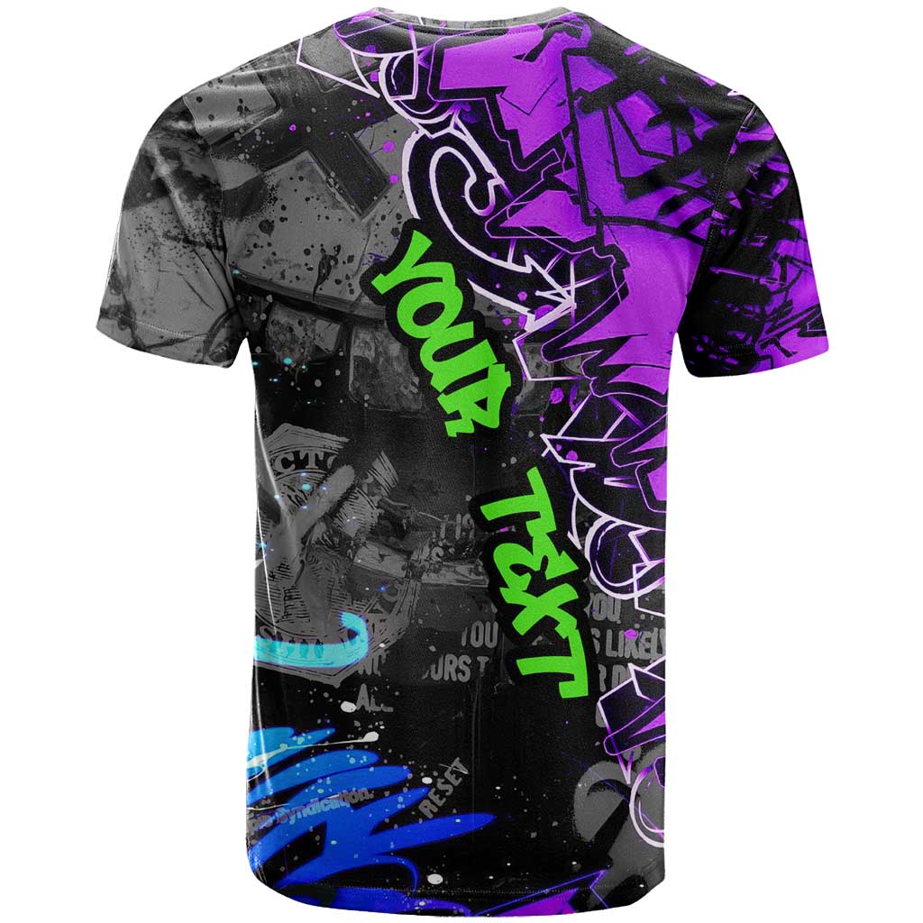 Hip Hop Battle T-Shirt Smoking Ape Character and Purple Green Graffiti Street Art Design Graphic Tee