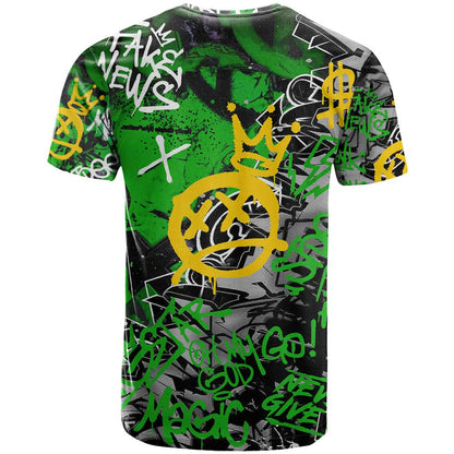 Graffiti Street Art T-Shirt Smoking Ape Character and Neon Crown Symbols in Green and Yellow Graphic Design Graphic Tee