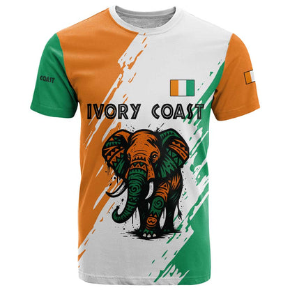 Ivory Coast T-Shirt with Tribal Elephant and Paint Splash Design Graphic Tee