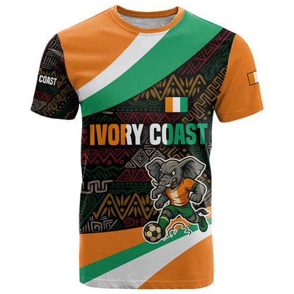 Ivory Coast T-Shirt with Soccer Elephant and Tribal Pattern Design Graphic Tee