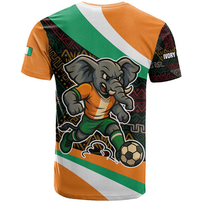 Ivory Coast T-Shirt with Soccer Elephant and Tribal Pattern Design Graphic Tee