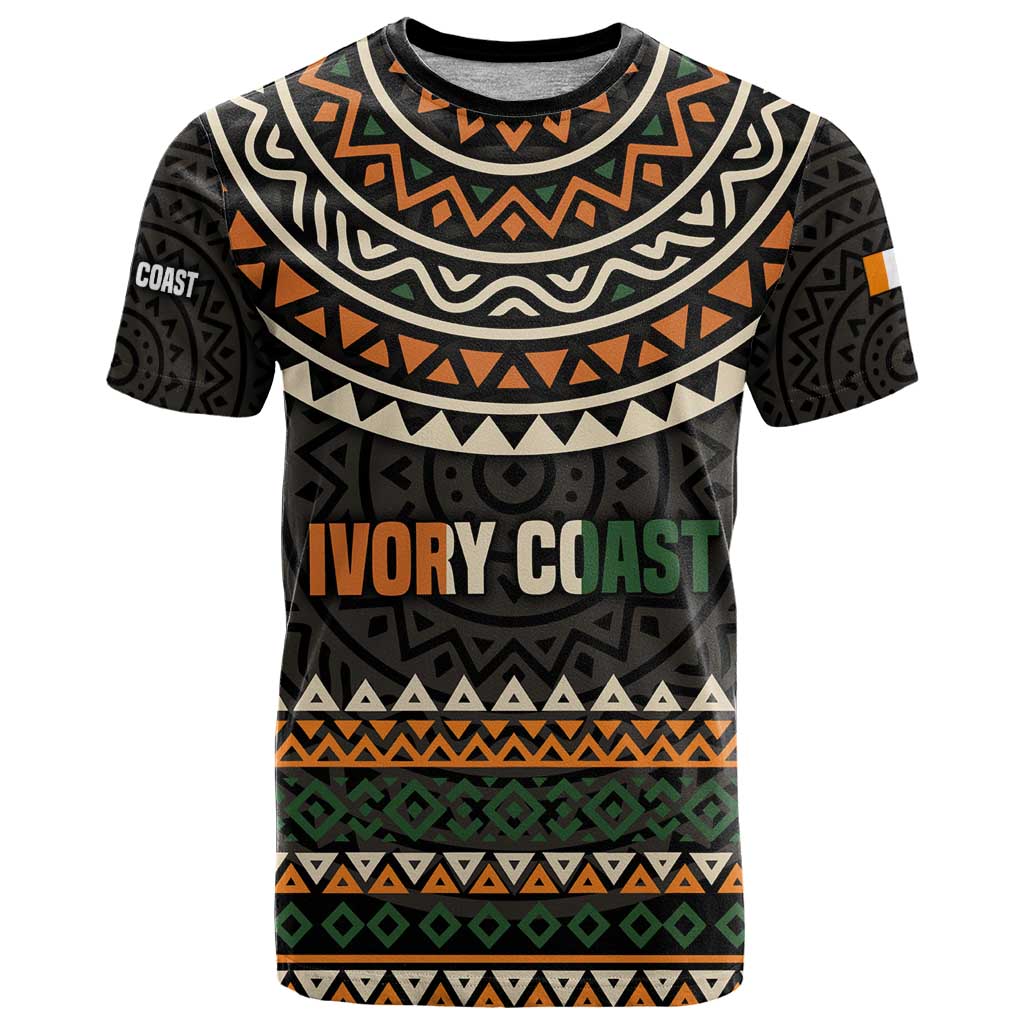 Ivory Coast T-Shirt with Ethnic Geometric Pattern and National Motto Design Graphic Tee