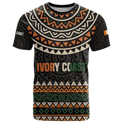 Ivory Coast T-Shirt with Ethnic Geometric Pattern and National Motto Design Graphic Tee