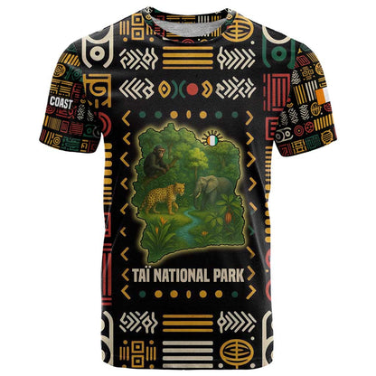 Ivory Coast T-Shirt with Taï National Park Wildlife Map Design Graphic Tee