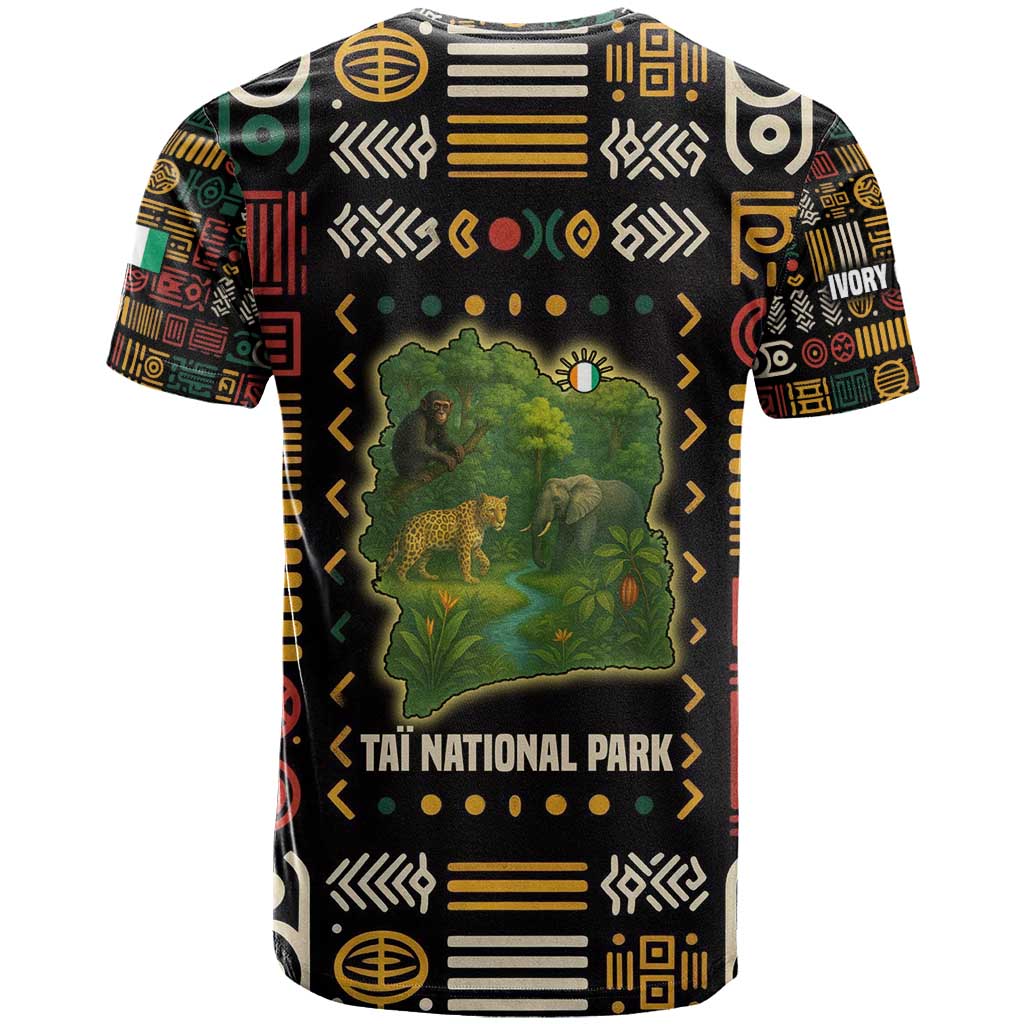 Ivory Coast T-Shirt with Taï National Park Wildlife Map Design Graphic Tee