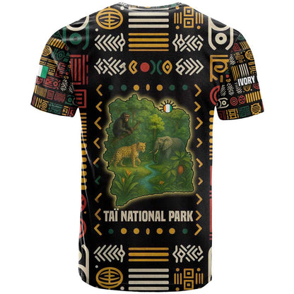 Ivory Coast T-Shirt with Taï National Park Wildlife Map Design Graphic Tee