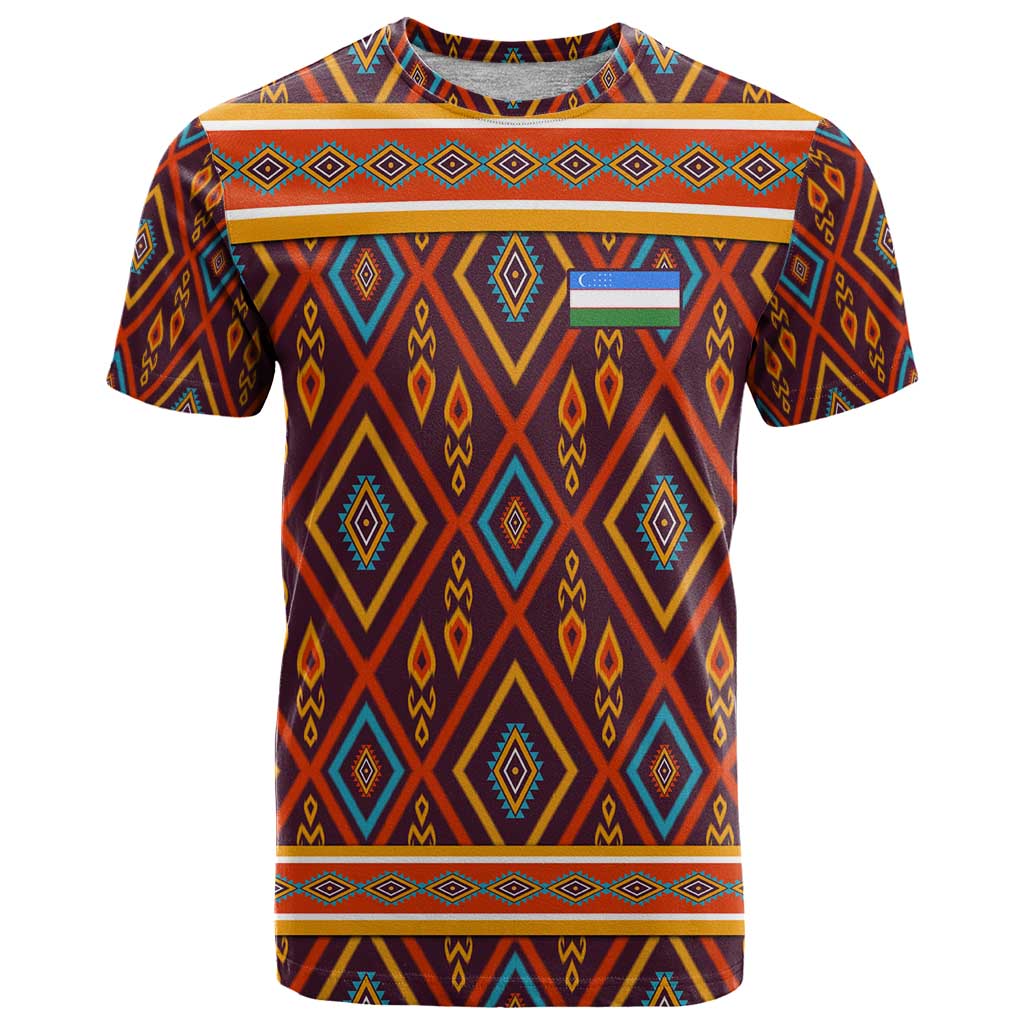 Uzbekistan T-Shirt with Traditional Geometric Motif Design Graphic Tee