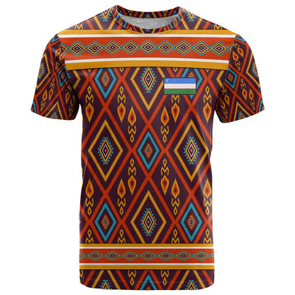Uzbekistan T-Shirt with Traditional Geometric Motif Design Graphic Tee