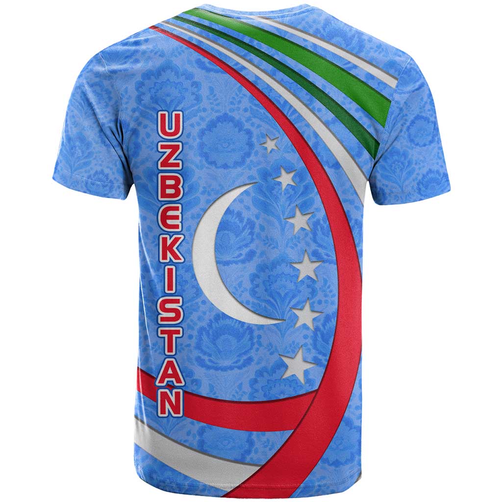Uzbekistan T-Shirt with Crescent Star and Ornamental Swirl Design Graphic Tee